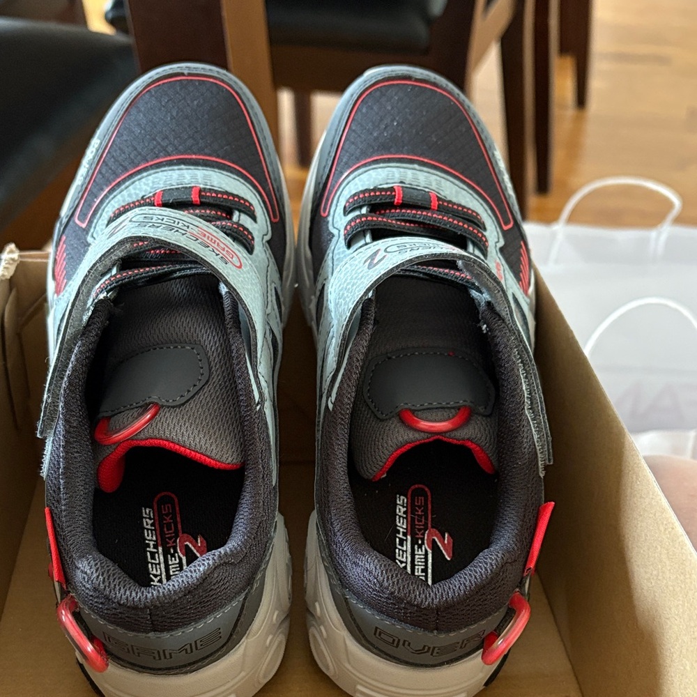 Skechers Kids' Black and Gray Sneakers with Red Highlights
